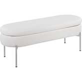 Chloe Storage Bench in White Leatherette & Chrome Metal
